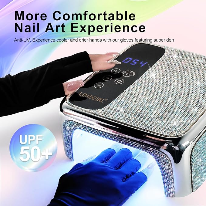 UV LED Nail Lamp Cordless, Professional UV Light for Gel Nail Polish, Fast Curing Lamp Nail Dryer with 4 Timers & LCD Touch Display, for Salon-Grade Gel Nails - Sparkling Diamond UV Nail Lamp (White)