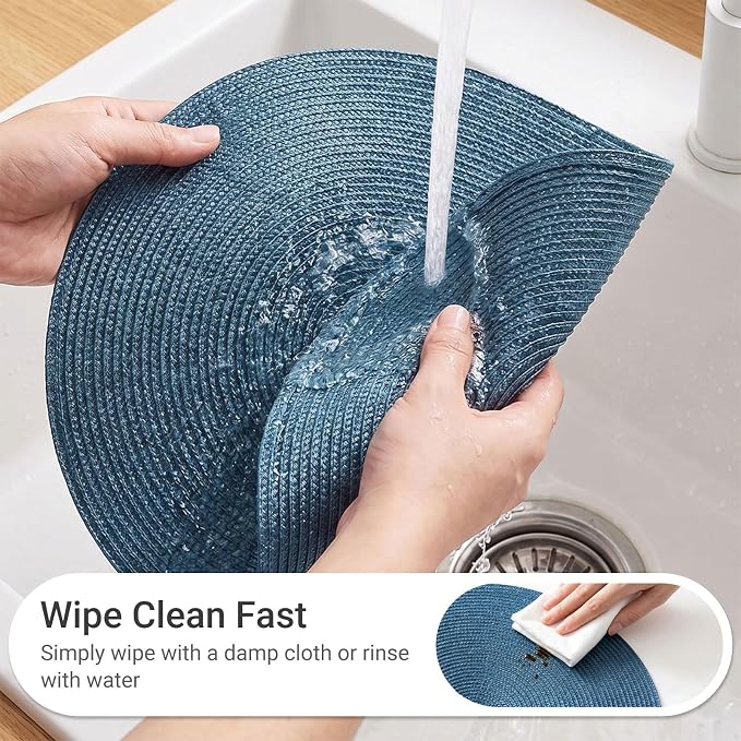 FunWheat Round Braided Placemats Set of 6 Table Mats - Image 3