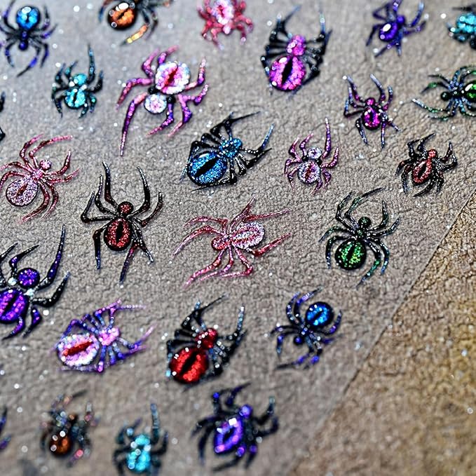 1 Sheets Halloween Nail Stickers for Nail Art 5D Embossed Self-Adhesive Spider Web Nail Art Stickers Laser Spider Web with Glitter Nail Supplies Halloween Nail Decals for Women Acrylic Manicure