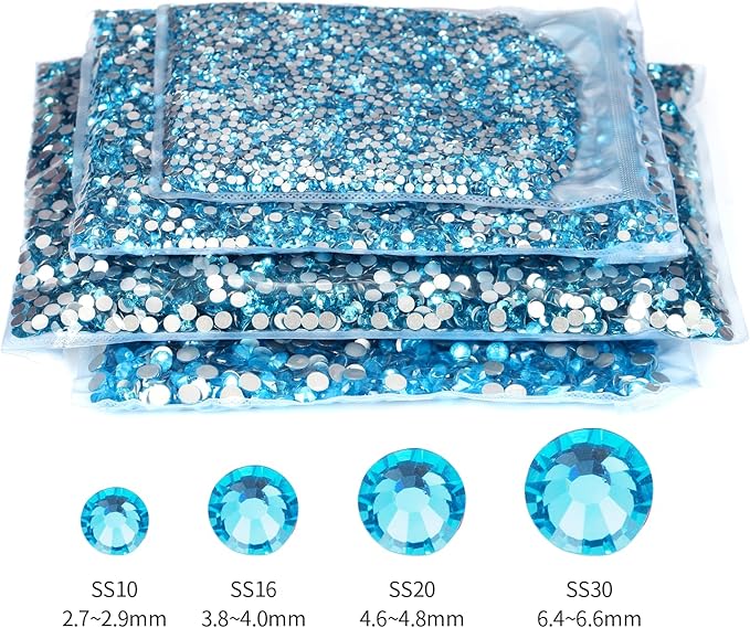 10000PCS Aquamarine Rhinestones Bulk, Flat Back Crystal Glass Stone Round Gems,SS20, 4.6-4.8mm