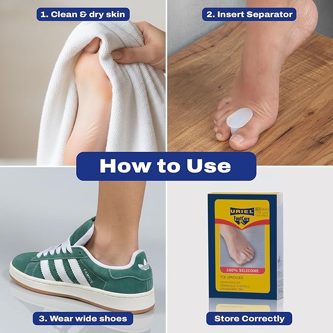 Uriel Silicone Toe Separators for Women & Men – Soft Gel Toe Spacers with Mineral Oil for Overlapping Toes, Hammer Toe, Friction & Blister Relief – Comfortable & Reusable Design