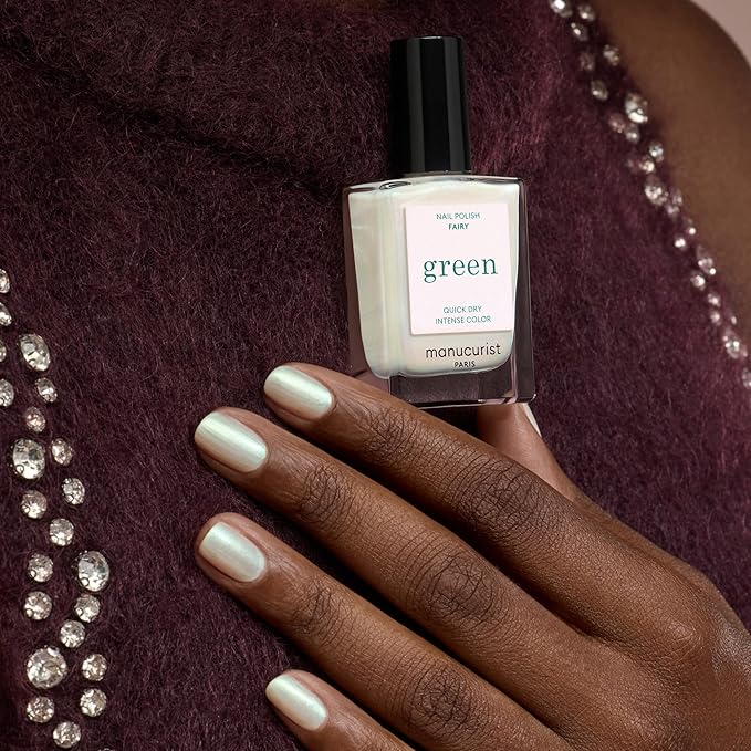 Manucurist Green Fairy - Holographic Pearly White - 9-Free, Vegan and Plant-Based - Quick Dry Manicure - Non Toxic Nail Polish - Made in France - 0.5 fl oz