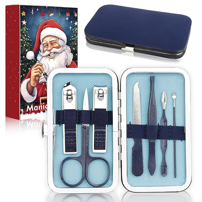 Men Stocking Stuffers for Christmas, Nail Care Kit for Men, 7 PCS Manicure and Pedicure Kit, Manicure Set Women Travel Nail Kit Nail Clipper Set Kit Tool Christmas Gift Mens Nail Grooming Kit(Blue)