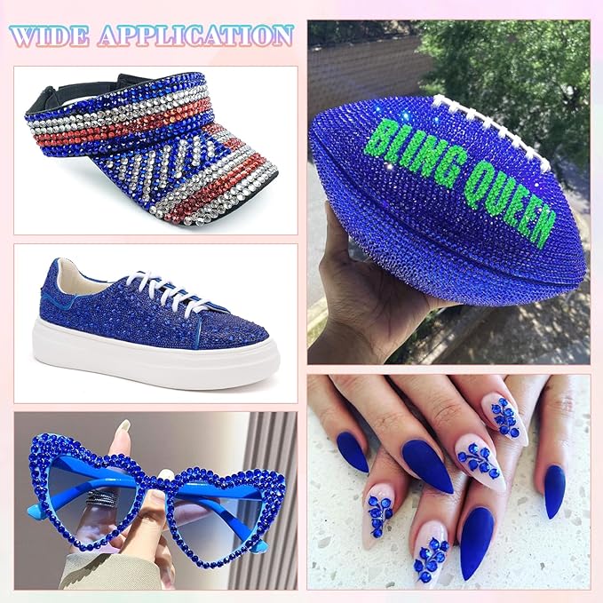 25000Pcs Resin Rhinestones with B7000 Jewelry Glue for Crafting, Royal Blue 2-6mm Non Hotfix Flatback Gems, Bedazzling Crystal for DIY Crafts Clothing Tumblers Mugs Shoes Fabric Decor Nail Art