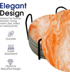 Orange and White Marble Round Coasters Set of 6 - Image 3