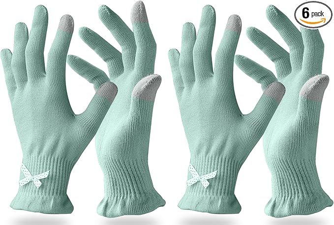 Evridwear Beauty Cotton Gloves with Touchscreen Fingers for SPA, Eczema, Dry Hands, Hand Care, Day and Night Moisturizing, (2 Pair L/XL, Feather Weight Mint Green Color)
