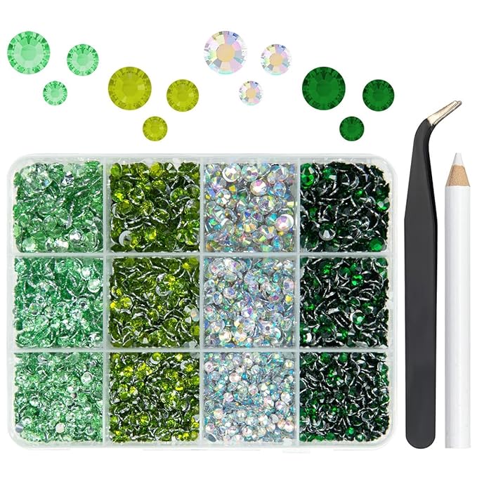 Resin Rhinestones for Crafting 3mm 4mm 5mm 4 Color Light Green Olive Green Emerald Green AB Flatback Crystal Resin Gems Stones Bulk Crystals Diamonds for Nails Face Makeup Tumblers DIY Crafts