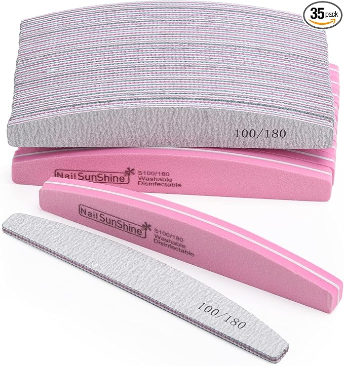 35 Count 100/180 Grit Nail Files and Buffers Kit, Reusable Sanding Buffing Blocks Sponge File Double Sides Emery Boards