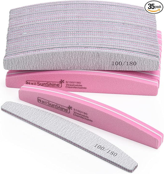 35 Count 100/180 Grit Nail Files and Buffers Kit, Reusable Sanding Buffing Blocks Sponge File Double Sides Emery Boards