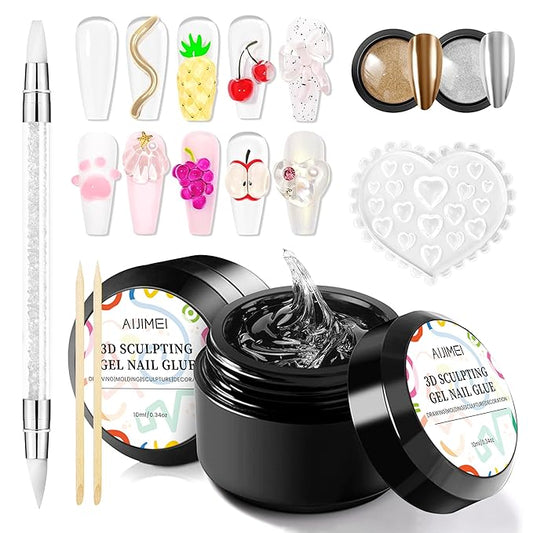 2Pcs 3D Sculpting Nail Gel & Chrome Nail Powder Kit: Unleash Your Creativity with Stunning 3D Designs & Dazzling Chrome Finishes 3D Molding Gel and Chrome Powder for Gel Nails for Nails Art