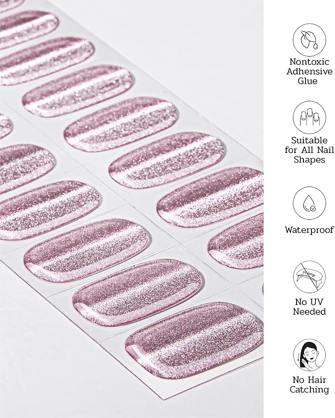 Nail Polish Strips - 22 Pcs Salon Quality Gel Nail Stickers - Long Lasting Wraps (Pixie Dust Pink)