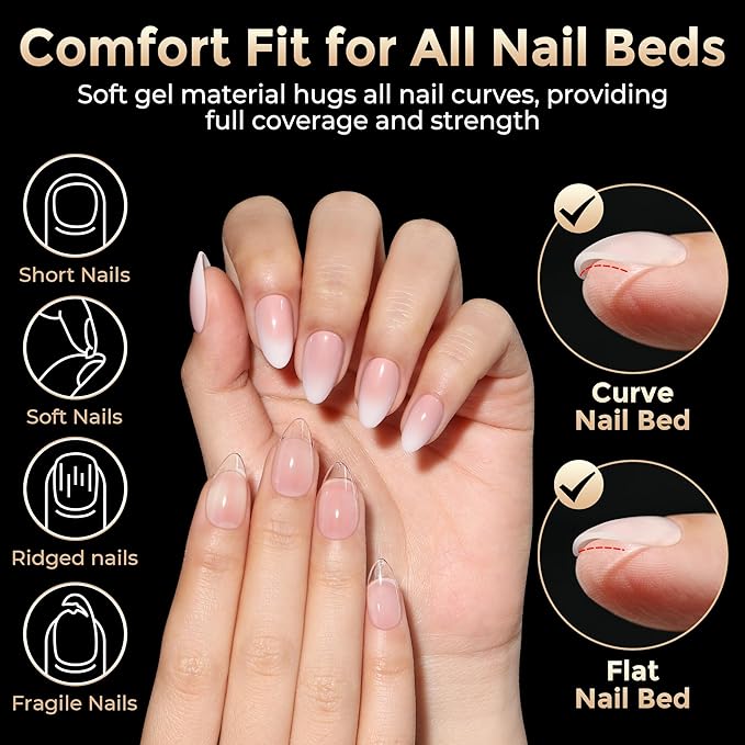 Short Almond Nail Tips: 504pcs Soft Gel Nail Tips Pre Etched Short Fake Nails, Half Matte Full Cover Clear Press on Nails for Nail Extension DIY Home, 12 Sizes Acrylic Gelly Tips