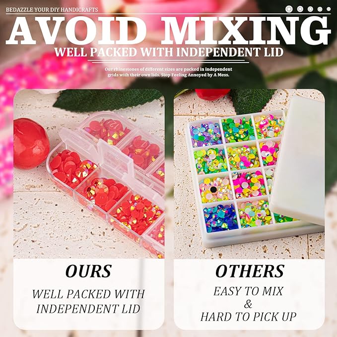 5000PCS Resin Rhinestones with Tweezers for Crafting, 2/3/4/5/6mm Flatback Jelly Rhinestones, 3 Box Red AB Non Hotfix Crystal Gems for DIY Crafts Mugs Tumblers Clothes Makeup Nail