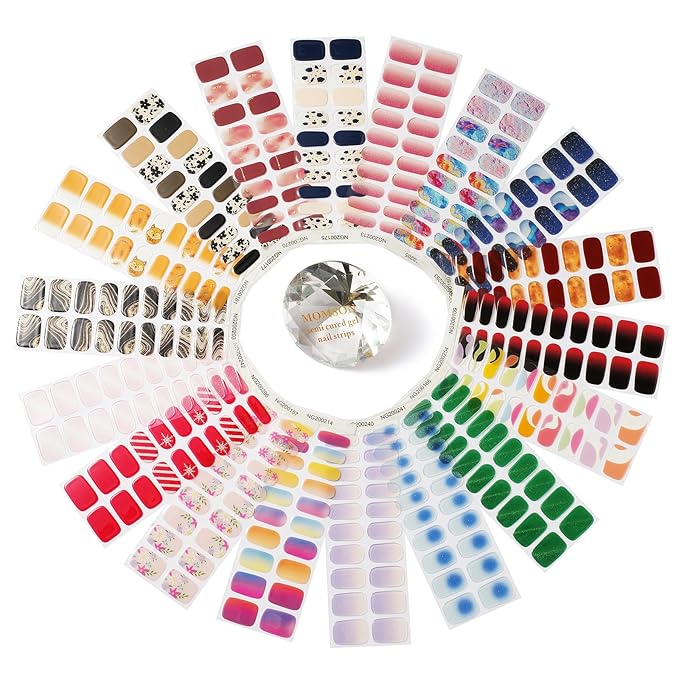 MOMSON Semi Cured Gel Nail Strips - 20 Real Gel Nail Polish Stickers/Full Nail Wraps - Art Manicure Kits for DIY at Home, Salon-Quality, Easy to Apply & Remove (Firefly Green)