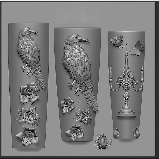 3D Crow Nail Art Molds Candlestick Flower Design, Silicone Nails Tool Y2k Decoration