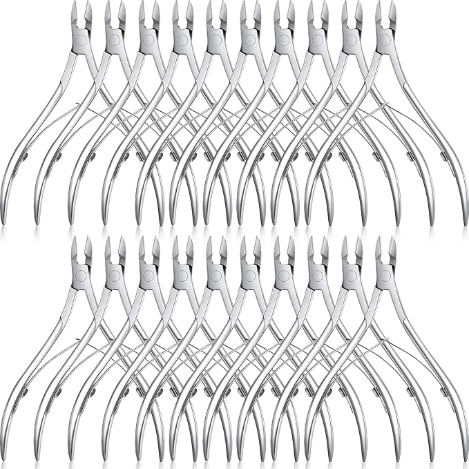 Chumia 20 Pcs Cuticle Trimmer Stainless Steel Cuticle Nippers, Nail Edge Cutter Clippers Dead Skin Trimmer Pointed Pedicure Manicure Nipper Remover Care Tools Bulk for Fingernails Toenails(Silver)