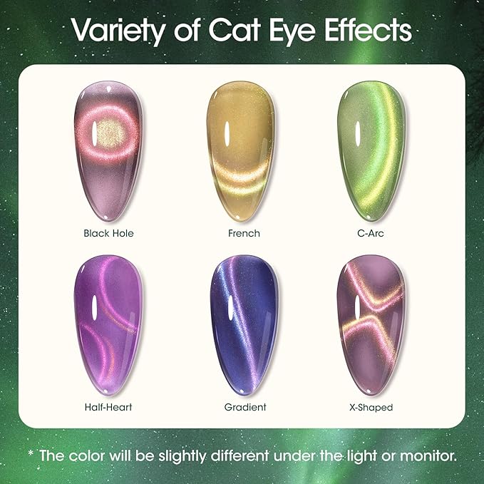 Gellen Cat Eye Gel Nail Polish, 18ML Bright Green Magnetic & Holographic Glitter, UV/LED Manicure Nail Art Designs