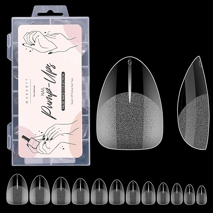 Makartt Almond Nail Tips: Extra Short Full Cover Pre-shape Fake Nails Half Matte Soft Clear Gel Nail Tips Acrylic False Nails, 12 Sizes French Press on Nail Extension Salon Home DIY 120pcs
