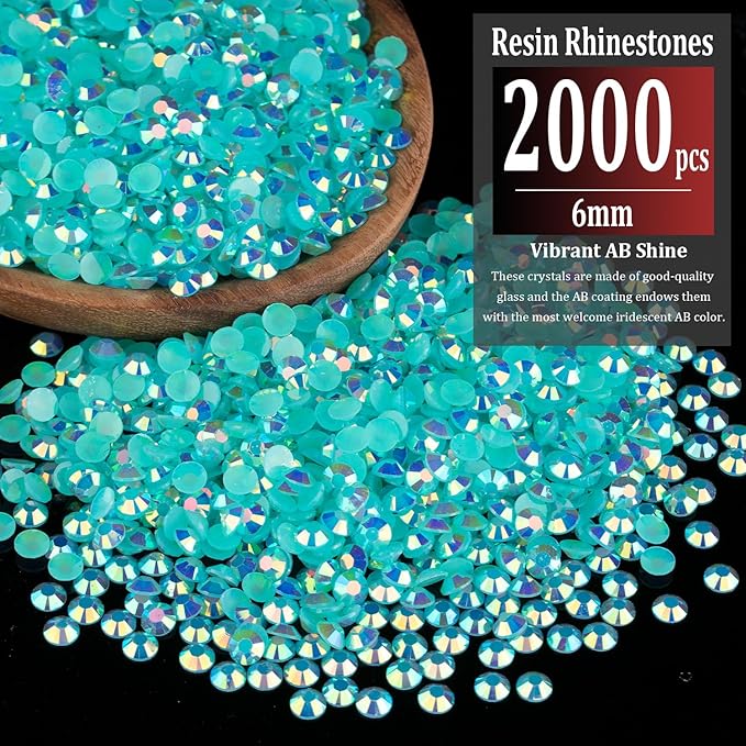2000pcs 6mm Resin Rhinestones Bulk, Lake Blue AB Flatback Round Jelly Rhinestones Bedazzling Non Hotfix Crystal Gems Large Quantity Wholesale for DIY Crafts Clothes Tumblers Face Makeup Manicure