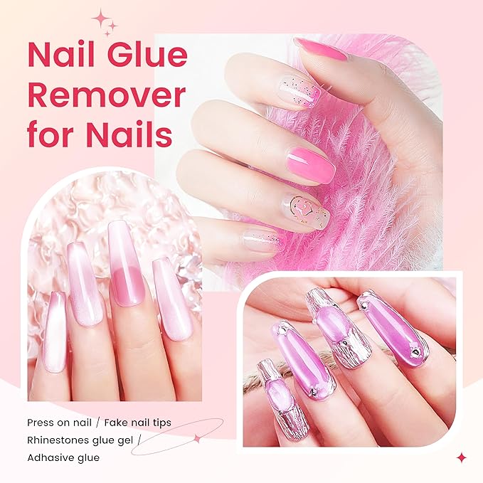 AIJIMEI Spray Nail Glue Remover Kit 4fl.oz NailGlue Remover for Press onNails with 5pcs Nail Crystal Rods for Quickly Remove NailGlue Gel Remover(120ML)