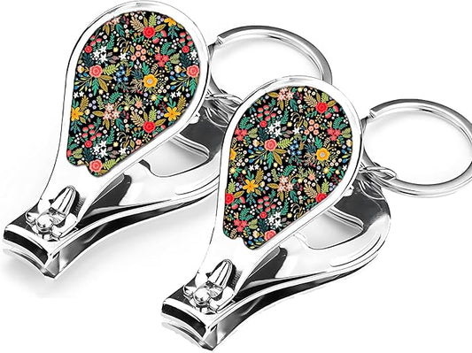 Nail Clipper Set with Keychain 2 Pack Toenail Clippers with Jar Opener Multifunction Nail Cutter for Men-Dorm Room Essentials,Kitchen Gadgets,Golf Accessories,Travel Essentials(Flower)