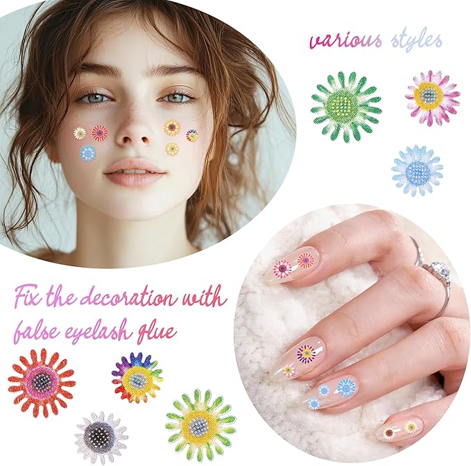 300Pcs 3D Flower Nail Art Charms Sequins Decals Colorful Mixed Daisy Design Slice Nail Flowers Ultra Wood Pulp Flakes Sequins 3