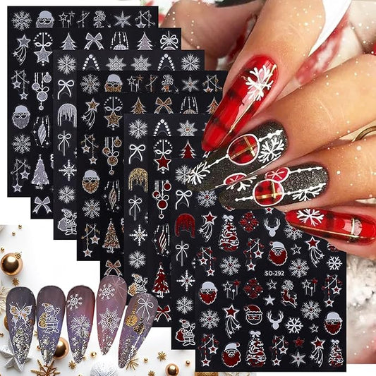 Christmas Nail Stickers Winter Nail Stickers for Nail Art 3D Self Adhesive Nail Decals Star Christmas Tree with Glitter Design Snowflake Nails Sticker for Women DIY Salon Manicure 9 Sheets