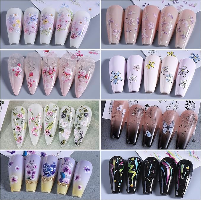 Flower Stickers Nail Art Decals 12PCS Summer Nail Art Designs with Tweezers Tulip Butterfly Leaf Florals Ladybug Decals 3D Self-Adhesive Manicure Simple Nail Stickers for Women Acrylic Nails Supplies
