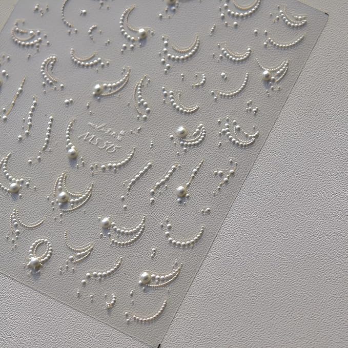 5D Embossed White Pearl Nail Stickers for Nail Art French Tip Nail Art Stickers Self Adhesive White Line Nails Decals Cute Nails Art Supplies for Women Girls