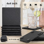 Slate Drink Coasters with Holder, 4 Inch 12 Pieces Square Rustic Coasters Black - Image 2