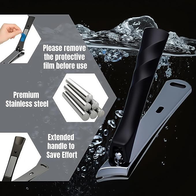 Large Slanted Nail Clippers,Ultra Sharp Heavy Duty Clippers with Ergonomic Lever,Toenail Clippers with Frosted Non-Slip Handles,Comes with a Leather case,Making it More Suitable as a Gift -Black