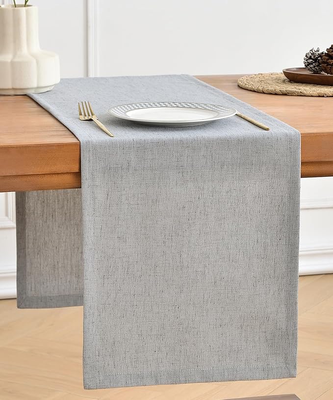 Wracra Linen Table Runner, Burlap Sliver Grey Table Runners 60 Inches Long | by Wracra