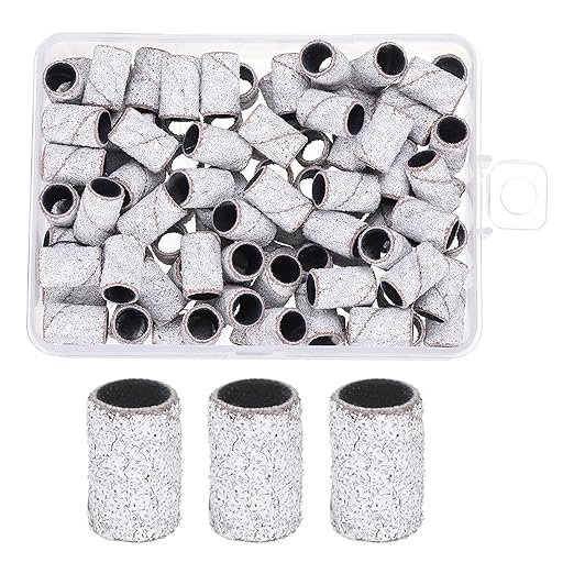 HARFINGTON 100pcs Small Sanding Bands 150 Grit for Nail Drill Bits Mini Sanding Band for Nails Gel Manicures White