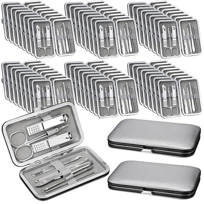 Geosar 50 Set Travel Manicure Kit Nail Clippers Pedicure Professional Nail Care Tools Stainless Steel Grooming Nail Set with Portable Travel Case Gifts for Family(Sliver)