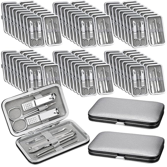 Geosar 50 Set Travel Manicure Kit Nail Clippers Pedicure Professional Nail Care Tools Stainless Steel Grooming Nail Set with Portable Travel Case Gifts for Family(Sliver)