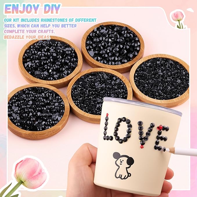25000Pcs Resin Jelly Rhinestones with Tweezers for Crafting, 2-6mm Mixed Sizes (Black) Non Hotfix Flatback Gems, Bedazzling Crystal for DIY Crafts Clothing Tumblers Mugs Shoes Decor Nail Art