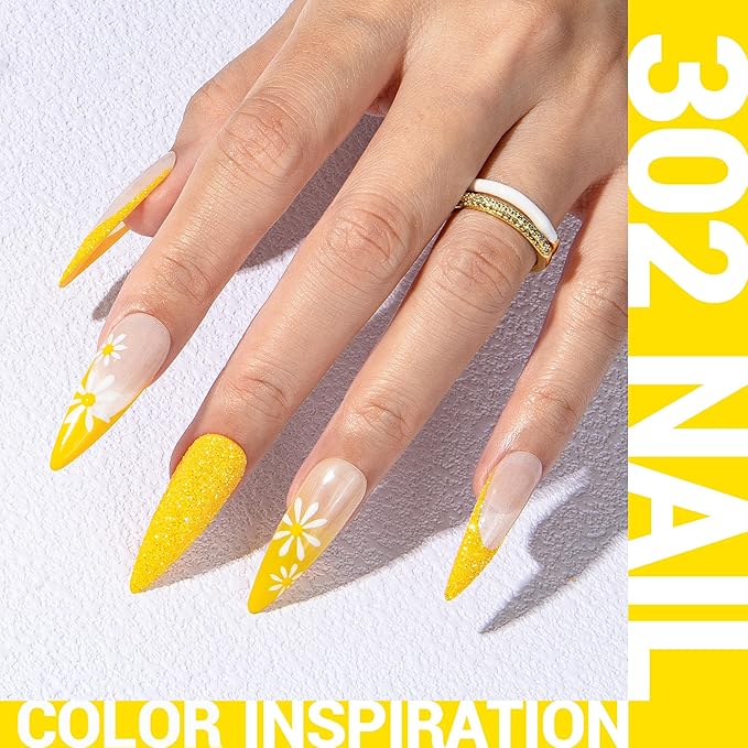 MelodySusie Thick Neon Almond Yellow Gel Nail Polish,0.5fl oz Nails Soak Off UV LED Bright Yellow Gel Polish Gift for Women Nail Art Manicure Salon DIY Nail Design Decoration at Home-302