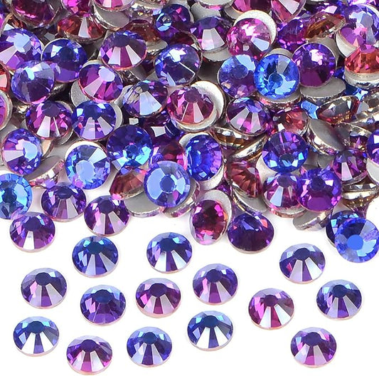 2880PCS Art Nail Rhinestones Non Hotfix Glue Fix Round Crystals Glass Flatback for DIY Jewelry Making with one Picking Pen (ss5 2880pcs, Purple Velvet)