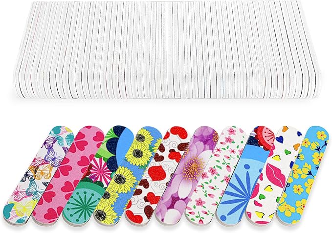 Mini Nail Files (50 Packs), Colorful Emery Boards for Nails Double Sided 180 Grit Emory, Gifts Bulk Fingernails Manicure Tools Shaping Buffing Smoothing Filers Cute 3.5”