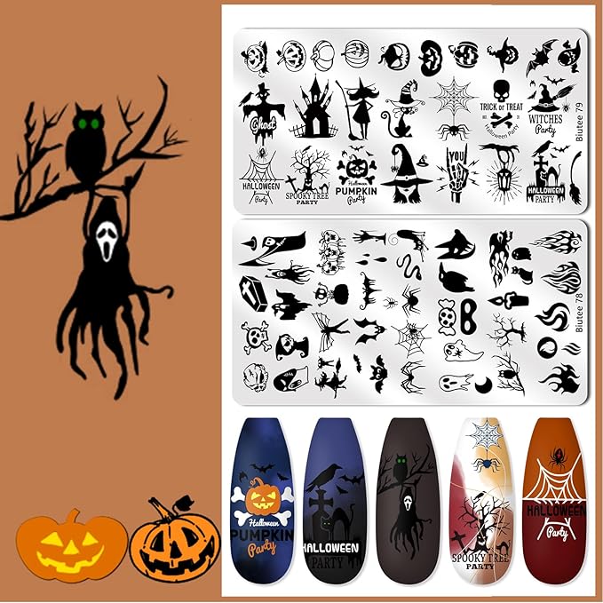 Biutee Nail Stamper Kit 22Pcs Gel Nail Stamping Kit 12Pcs Nail Stamping Plates 8Pcs Gel Stamping Polish, Silicone Stamper Scraper Flower Lace Holiday Stamp Template Halloween Christmas Gift for Women