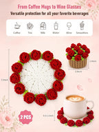 Crochet Flower Bouquet Coasters, Cotton Rose Gifts - Image 2