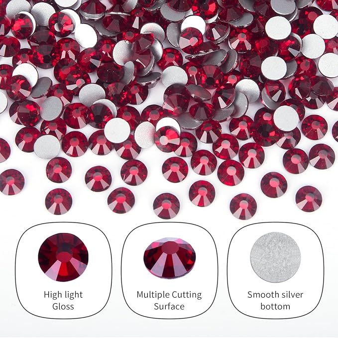10000PCS Dark Red Rhinestones Bulk, Flat Back Crystal Glass Stone Round Gems,SS16, 3.8-4.0mm