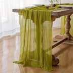 6Pcs Moss Green Cheesecloth Table Runner 120 Inches - Image 2