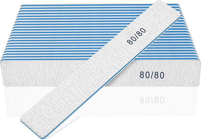 Nail File for Acrylic Nails 12pcs, 80/80 Grit Files Emery Boards, Jumbo Washable Thick Professional Square Nail File Manicure Tools for Nail Tech