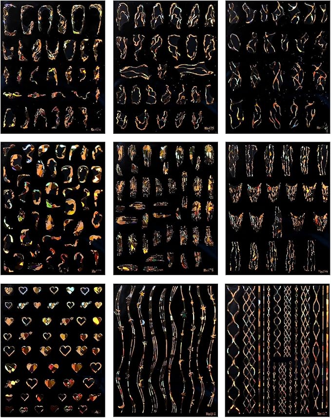 JMEOWIO 9 Sheets Marble Line Nail Art Stickers Decals Self-Adhesive Gold Nail Supplies Nail Art Design Decoration Accessories