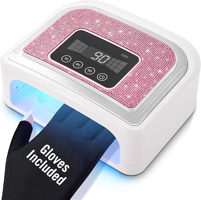 Aedavey Cordless Nail Lamp, Rechargeable UV Nail Lamp for Gel Nails, LED Nail Lamp with 4 Timer Modes, Gel Nail Light Decorate with Sparkling Nail Rhinestones Diamond (Sparkly Pink Diamond)