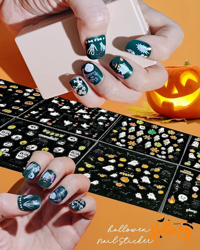 60 Sheets Halloween Nail Stickers for Nail Art, Self Adhesive Nail Decals with Nail Charms for Nail Art Design