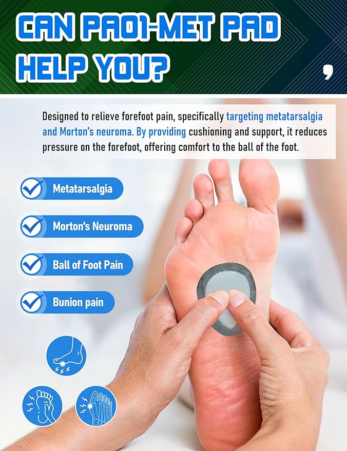 Metatarsal Pads for Women, Ball of Foot Cushions for Pain Relief, Comfortable Forefoot Support for Metatarsalgia and Morton's Neuroma, 1/3 Inch Thick Self-Adhesive Foot Pads, 2 Pairs M
