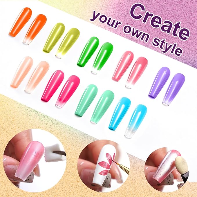 Gradient Painting Gel, 9 Colors Ombre Gel Nail Polish Sponging for Pigment Pat French Manicure Soak Off UV Long-lasting High-glossy Home DIY Nail Salon Rainbow Candy(01)