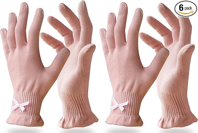 Evridwear Cotton Moisturizing Gloves Overnight Touchscreen for Dry Hands SPA Eczema Hand Care, Day and Night Moisturizing Sleeping Gloves (2 Pair S/M, Feather Weight Pink Color)